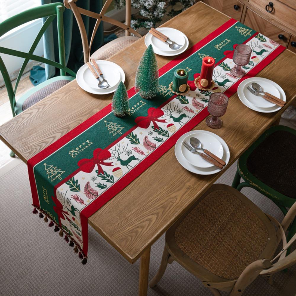 Зеленый Рождественский Декор Настольной Дорожки для Обеденного Стола Серванта Тумбы для Обуви Праздничная Скатерть