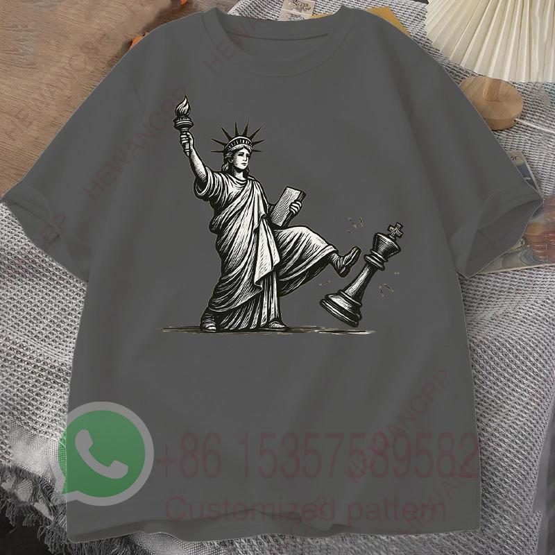 Футболка No Kings Статуя Свободы Мужской спортивный костюм Хлопок Повседневная спортивная одежда С круглым вырезом Пуловер С коротким рукавом Топы Летняя уличная одежда