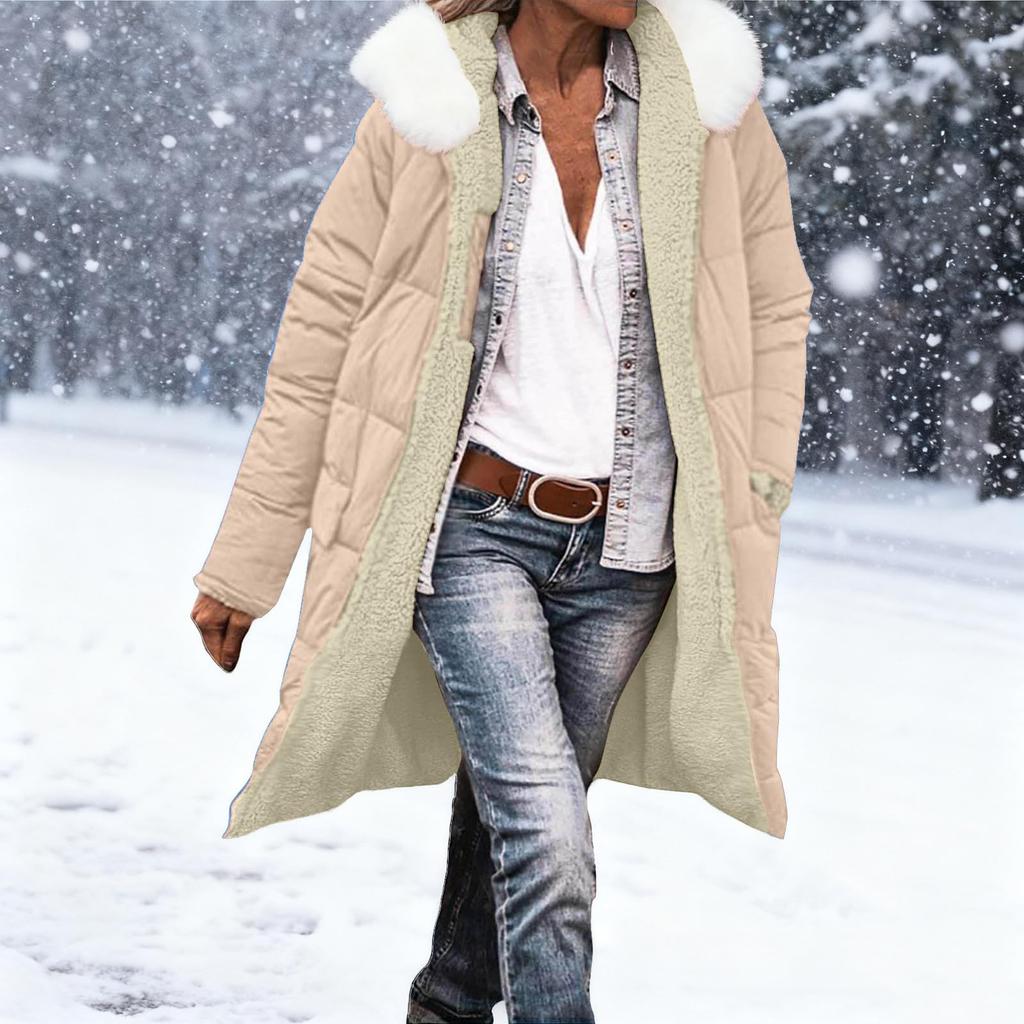 Women's Fashion Winter Solid Color Long Sleeved Hooded Long Zipper Cotton Jacket Warm Coat Down Jacket