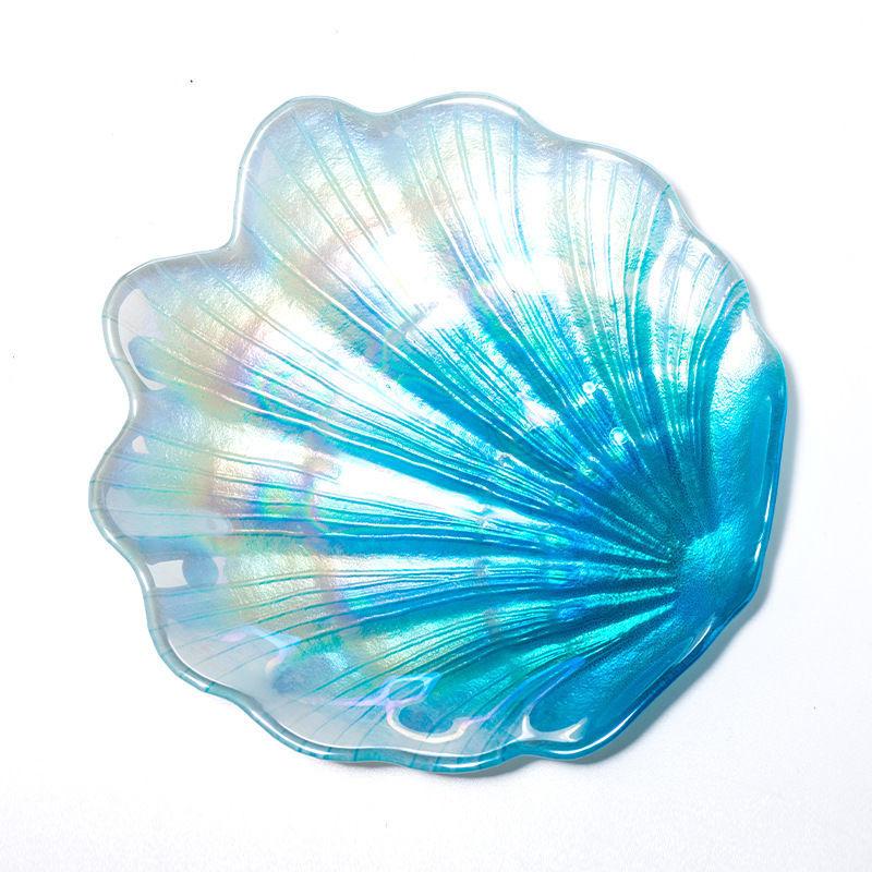 Креативная цветная стеклянная тарелка, фруктовая тарелка с ракушками, поднос в европейском стиле, десертные тарелки для торта, украшение для рабочего стола