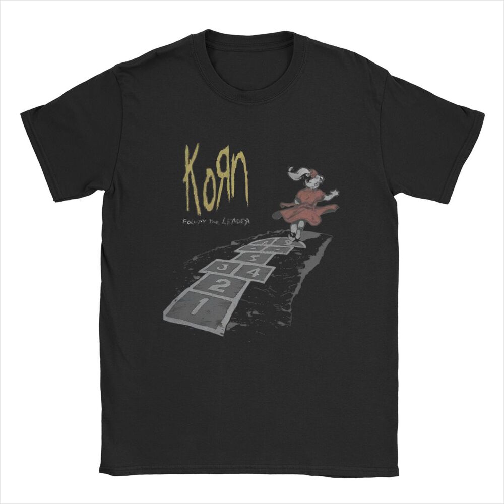Мужская футболка Korn Follow Cliff Rock Band Follow The Leader Музыкальная Забавная 100% Хлопок Футболки Круглый вырез Короткий рукав Футболка с принтом