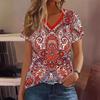 V-neck Bohemian Style 3D Printed T-shirt for Summer Round Neck Short Sleeved Casual Women's T-shirts