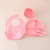 Baby Silicone Tableware Set Newborn Baby Complementary Tableware Silicone Compartmentalized Meal Plate Complementary Bowl Bib Feeding Set
