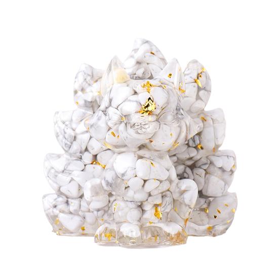 Статуэтка из натурального камня в виде девятихвостой лисы, позитивная целебная энергия, вырезанная вручную из цветного искусственного кристалла, сидящая статуя животного для домашнего офиса и рабочего стола