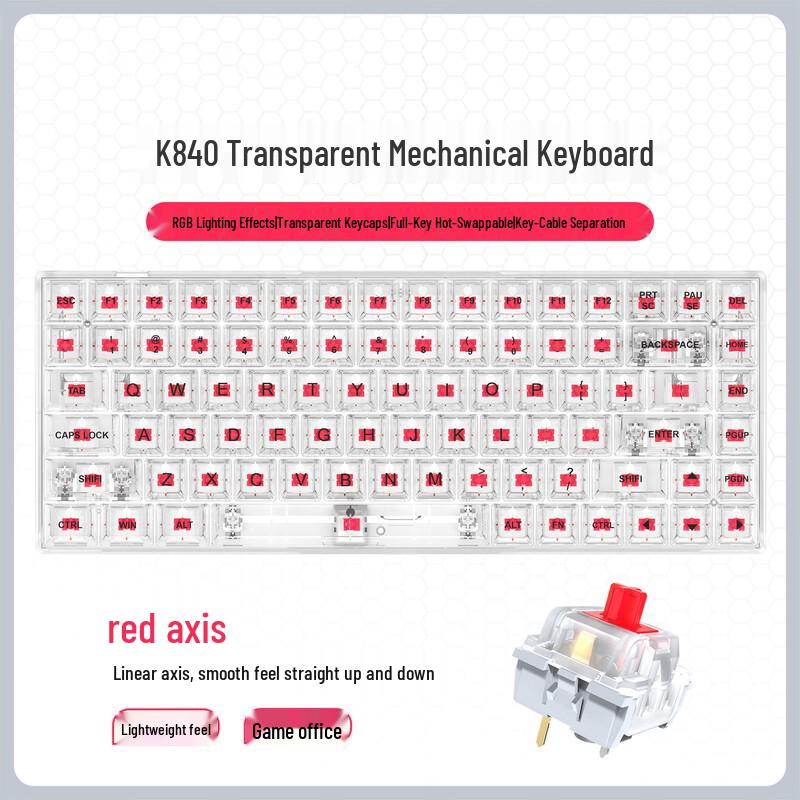 Y-FRUITFUL K840 84-Key RGB Hot-Swappable Mechanical Keyboard with Transparent Keycaps