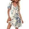 Women's Summer V-neck Casual Beach Dress Short Sleeve Floral Print Dress