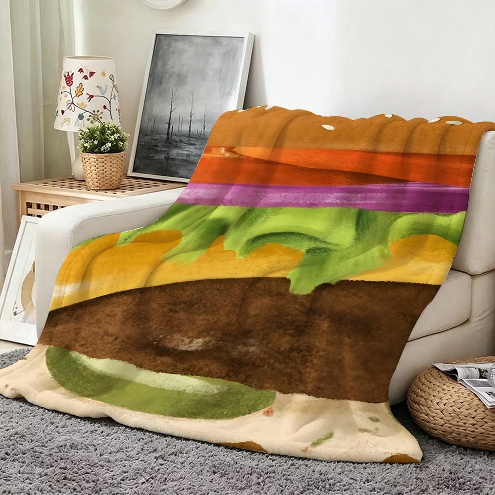 Food H hamburger p pizza Throw Flannel Throw Blanket Suitable for Sofa Living Room Bedroom