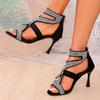Summer New Sandals Women Round Head Open Toe Sequin Hollowed Back Zipper Anti-slip Wear-resistant High Heels