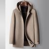 100% Wool Coat Autumn and Winter Hooded Off Rabbit Fur Liner Youth Business Double-sided Tweed Jacket