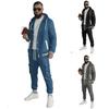 Men's Snap-Button Hooded Baseball Jacket Casual Sports Cardigan Long-Sleeved Workwear Pants Set