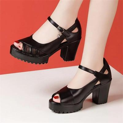 Мода 2025 Босоножки Женские Летние Туфли на Толстом Высоком Каблуке Сандалии на Платформе Кружевная сетка Обувь Роскошное Высокое Качество