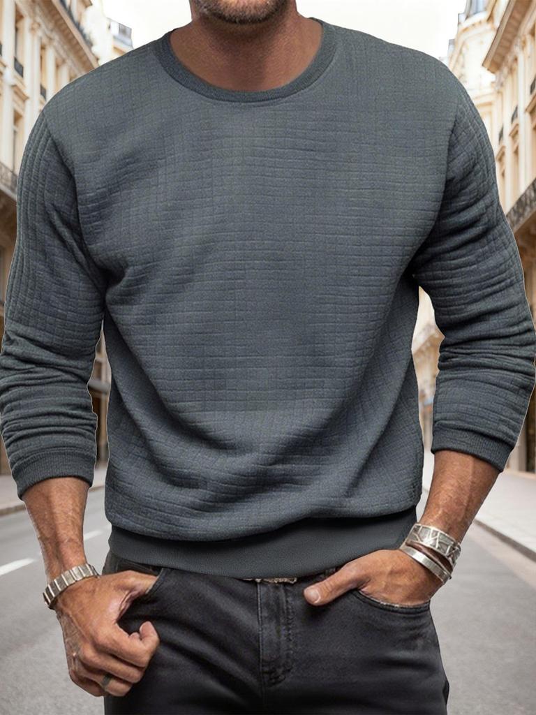 Мужская приталенная клетчатая толстовка – Круглый вырез, Длинный рукав, Однотонная – Осенне-зимняя коллекция