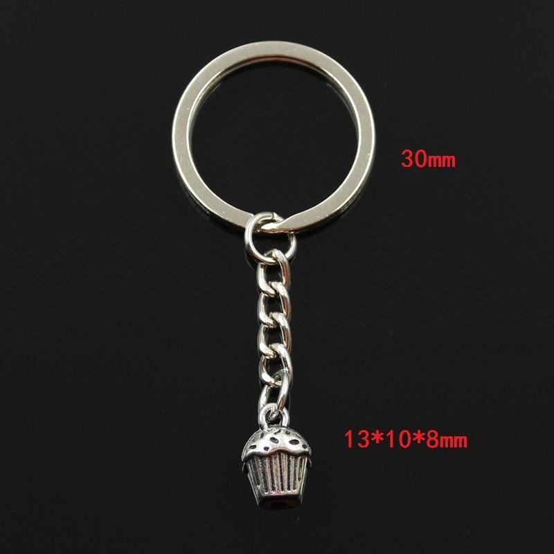 Fashion 30mm Key Ring Metal Key Chain Keychain Jewelry Antique Bronze Silver Color Plated 3D Cupcake Cake 13x10x8mm Pendant