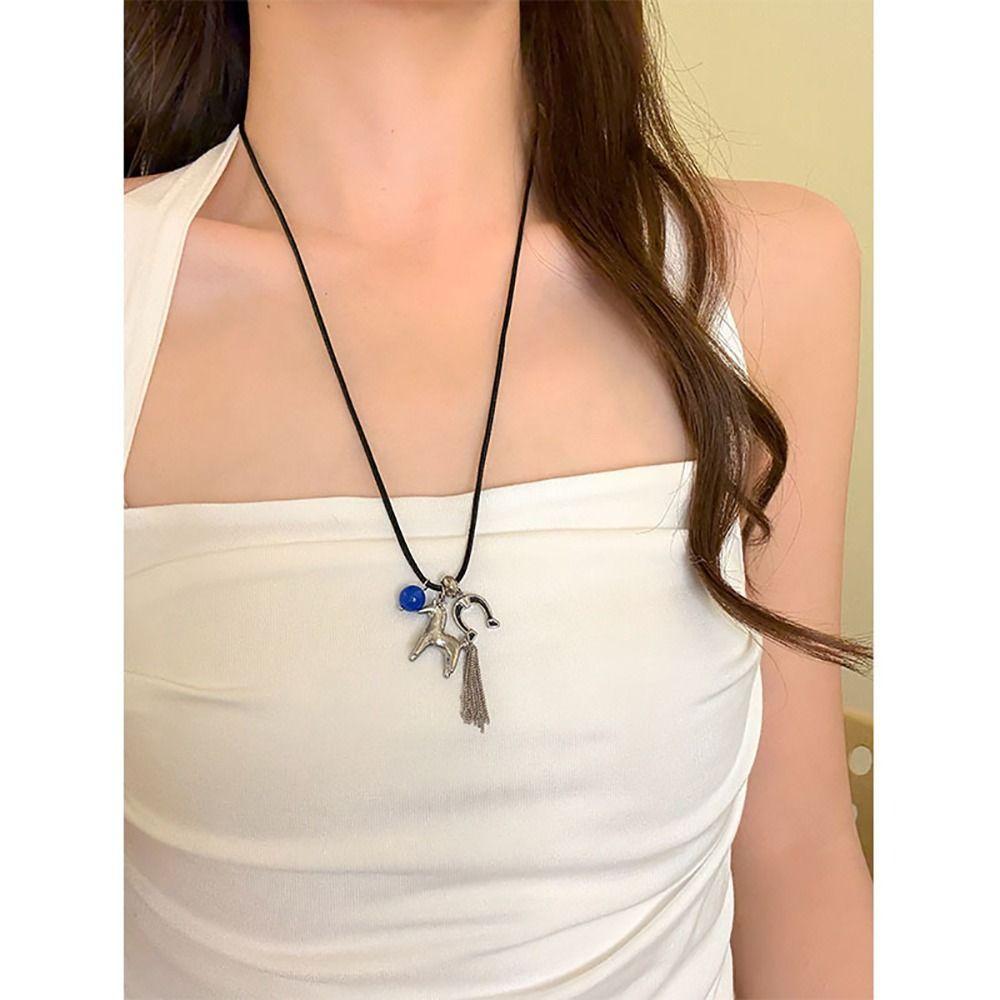 Pony-shaped Tassel Beads Necklaces Multi Tassel Cartoon Horse Necklaces Female Accessories