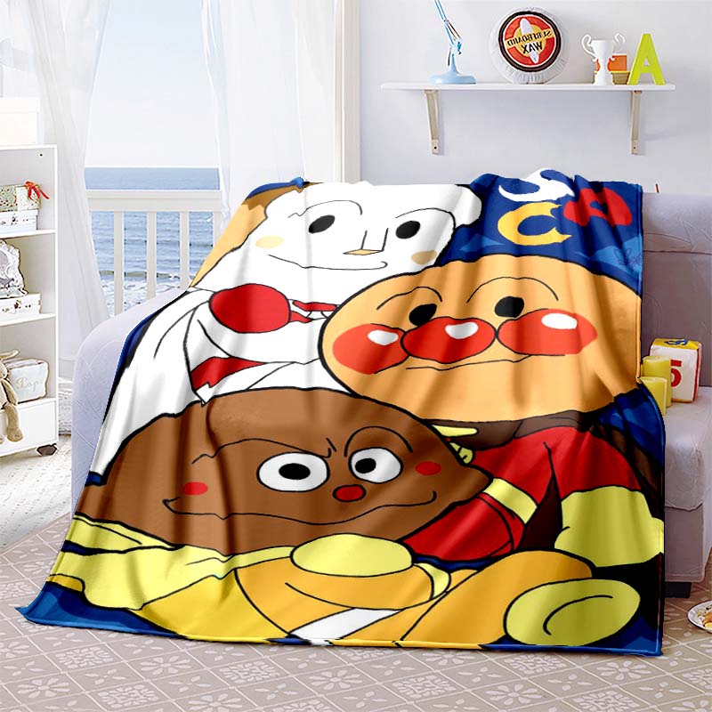 Kawaii Anpanman Printed Throw Blanket Soft Comfortable Warm Blanket For Kids Nursery Bedroom Living Room Office Travel Camping