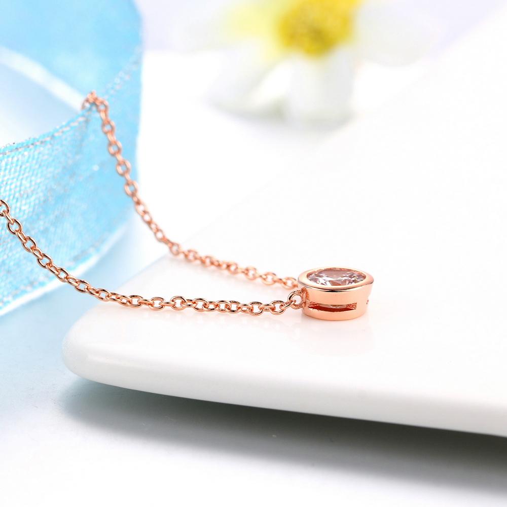 Simply Small Round 1 Carat Cubic Zirconia Pendant Necklace For Women Girls Rose Gold Colorful Crystal Chain On Neck Jewelry N388
