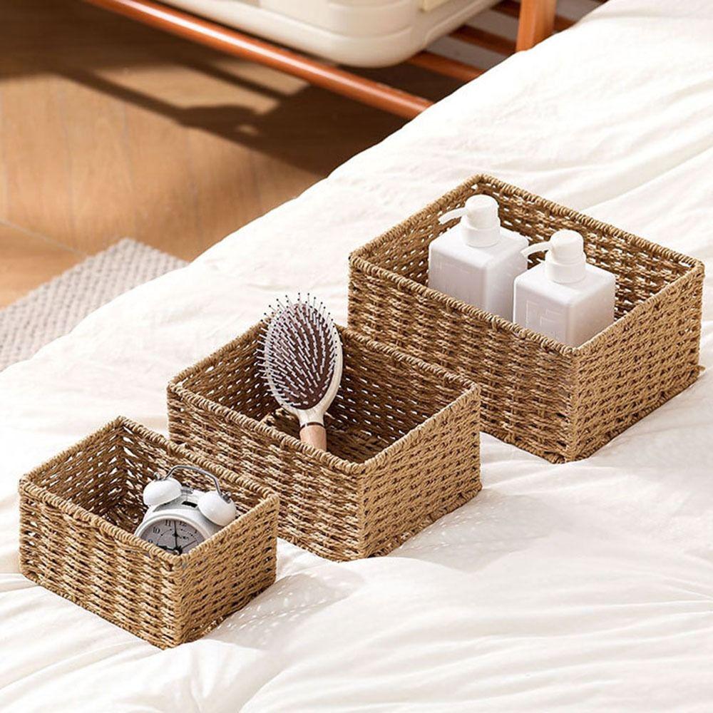 Large Capacity Woven Storage Basket Rectangular Snack Storage Box Cosmetics Storage Box for Home