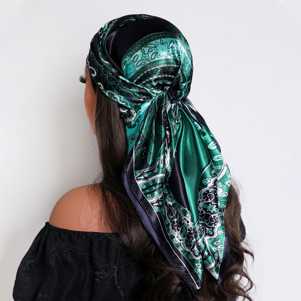 New 90*90cm Retro Brand Women Silk Scarf Bandanna Fashion Bohemian Pattern Square Hijab Lady Wrap Headband Foulard Muffler
