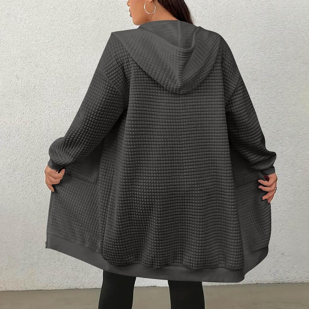 Женская модная однотонная куртка с длинным рукавом, капюшоном и карманом, повседневная