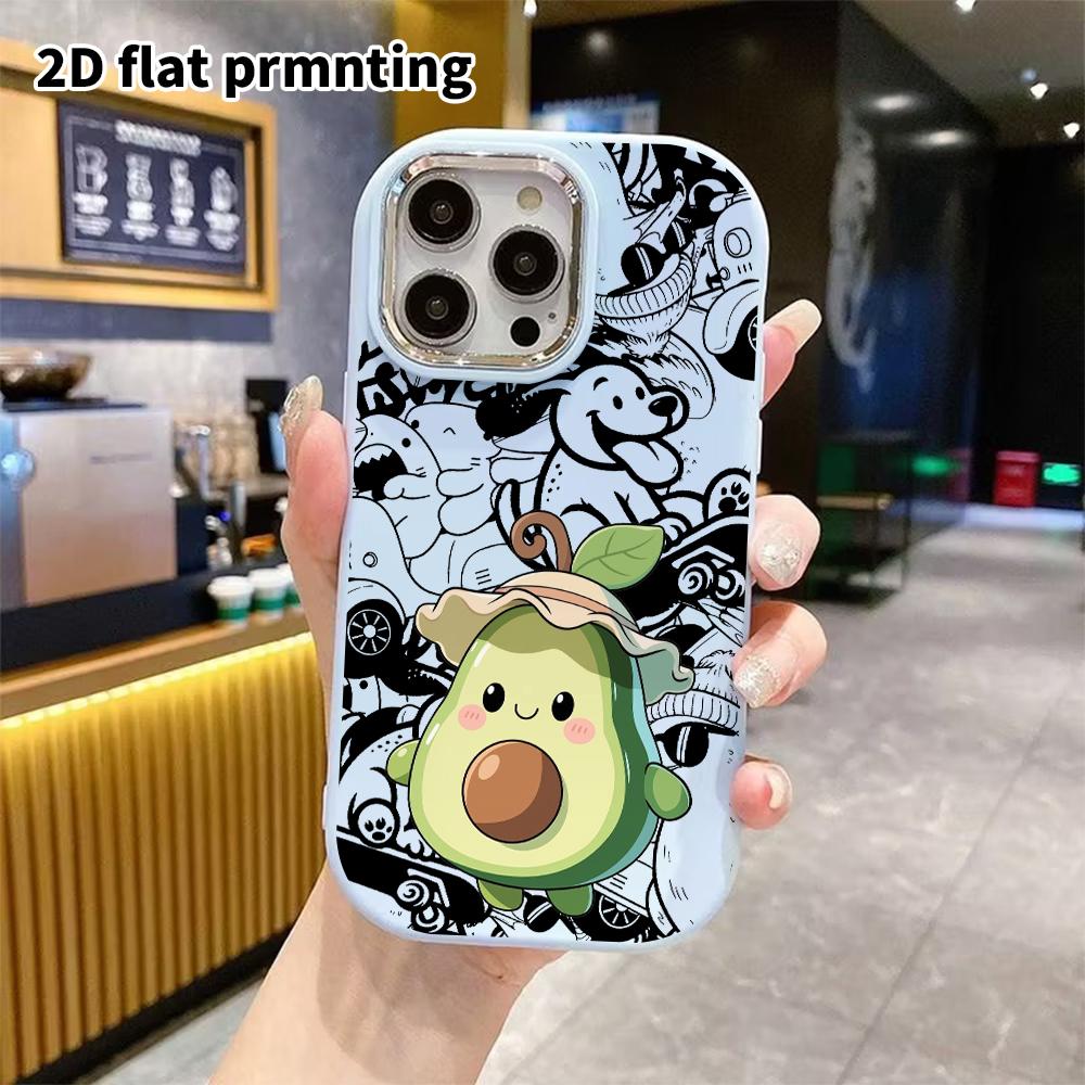 Phone case: 2D flat design, suitable for iPhone 18 17 16 15 14 13 Pro protective case, little avocado character, perfect holiday gift for Christmas an