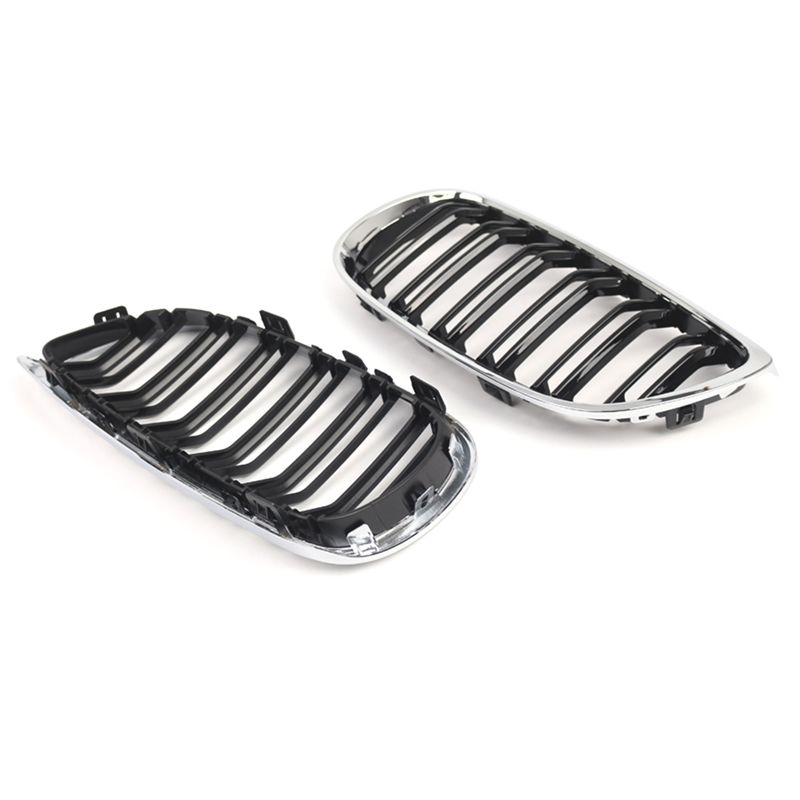 Racing Style Front Kidney Grill Dual Slat Grille For BMW 3 Series E92 E93 Coupe 2006- 2010 Gloss Black+ Chrome 51137157277-A91R