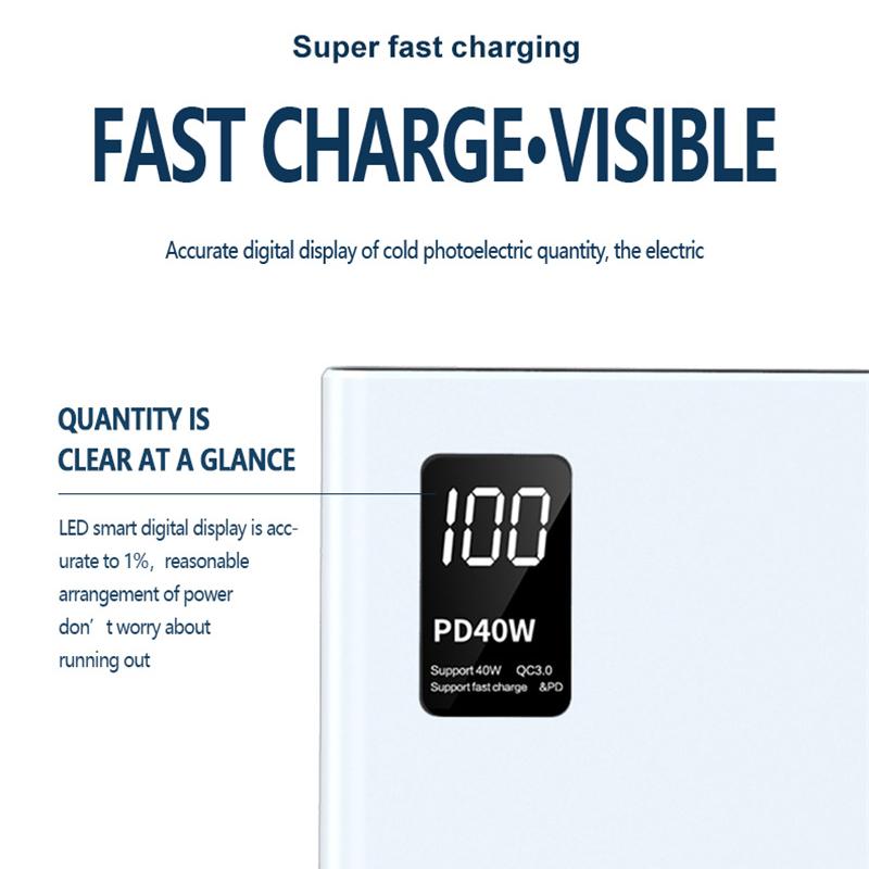 Сверхбыстрая зарядка 40 Вт, аккумулятор большой емкости, 20 000 мАч, двусторонняя быстрая зарядка, цифровой дисплей, внешний аккумулятор QC3.0
