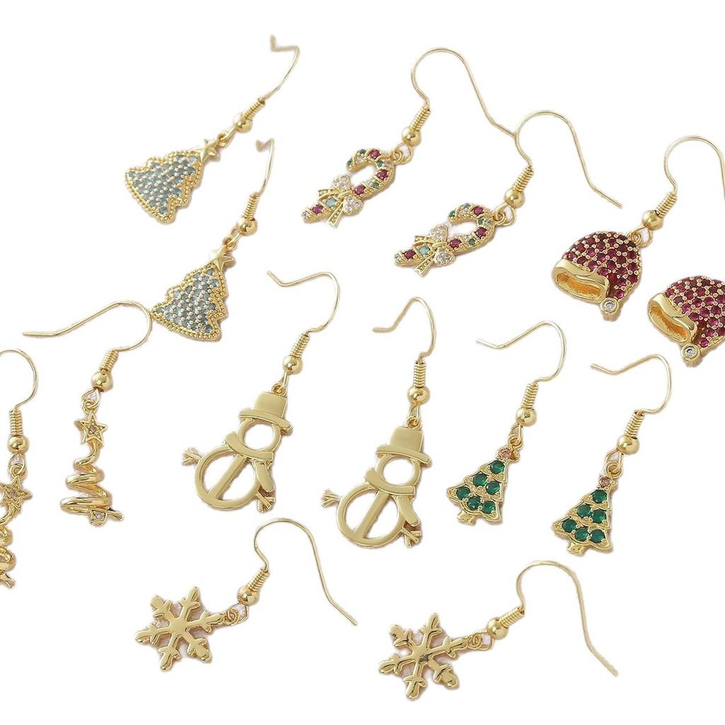 18K Gold-Plated Christmas Earrings: Snowman, Snowflake, Tree & Hat Studs