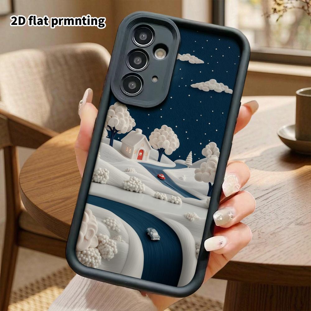 Чехол для телефона: 2D Плоский Защитный Чехол в Стиле Ступенек для Samsung Galaxy A34 A35 M05 M06 S20 S22 S21 FE Plus 5G, Зимняя Деревня в Лунном Свете, Рождество и Хэллоуин