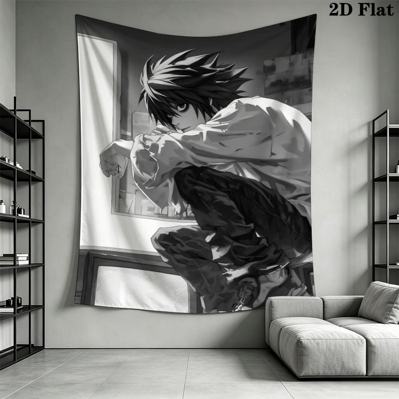Death Note L Wall Tapestry Aesthetic Wall Hanging Printed Fabric Blanket Decorative Tapestries for Bedroom Living Room Home Decor