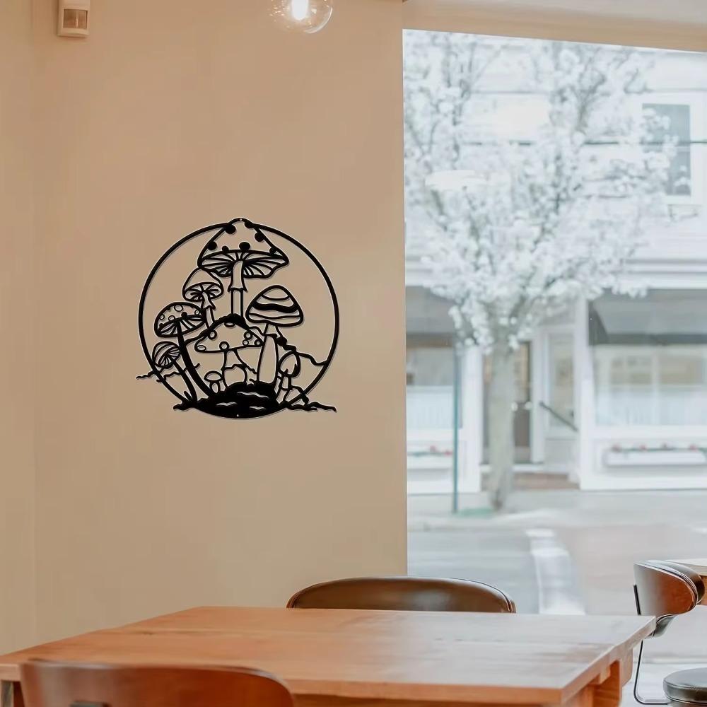 Mushroom Metal Wall Art – Black Silhouette Design | Stylish Wall Hanging Decoration | Ideal for Home, Bedroom, & Holiday Decor