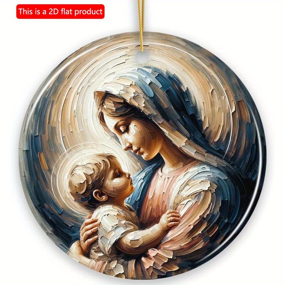 1 шт. 2D Плоская Деревянная Орнаментная Картина Маслом Девы Марии и Младенца Иисуса Нежных Объятий - 20 см