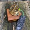 Sundial Compass Solid Brass Vintage Nautical Retro Steampunk Polished Hardwood Box Marine Compass Vintage Nautical Compass and Hardwood Box