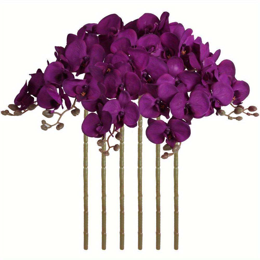 6 PCS Real Look Long Stem Artificial Flowers Faux Orchid Velvet Orchids 97cm Orchids Artificial Flowers for Tall Vase for Home Wedding Decoration