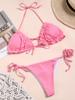 Женский сексуальный розовый купальник из двух частей с завязками по бокам, пляжная одежда, комплект бикини