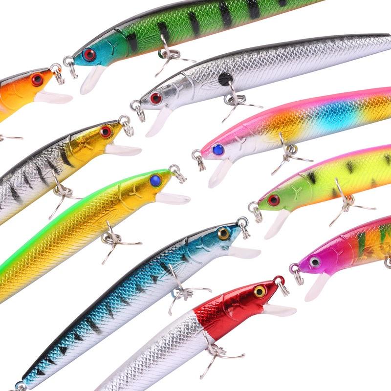Fishing Lures 10pcs 12CM Artificial Fishing Bait Minnow Lure Treble Hooks Life-like Crankbaits Lures