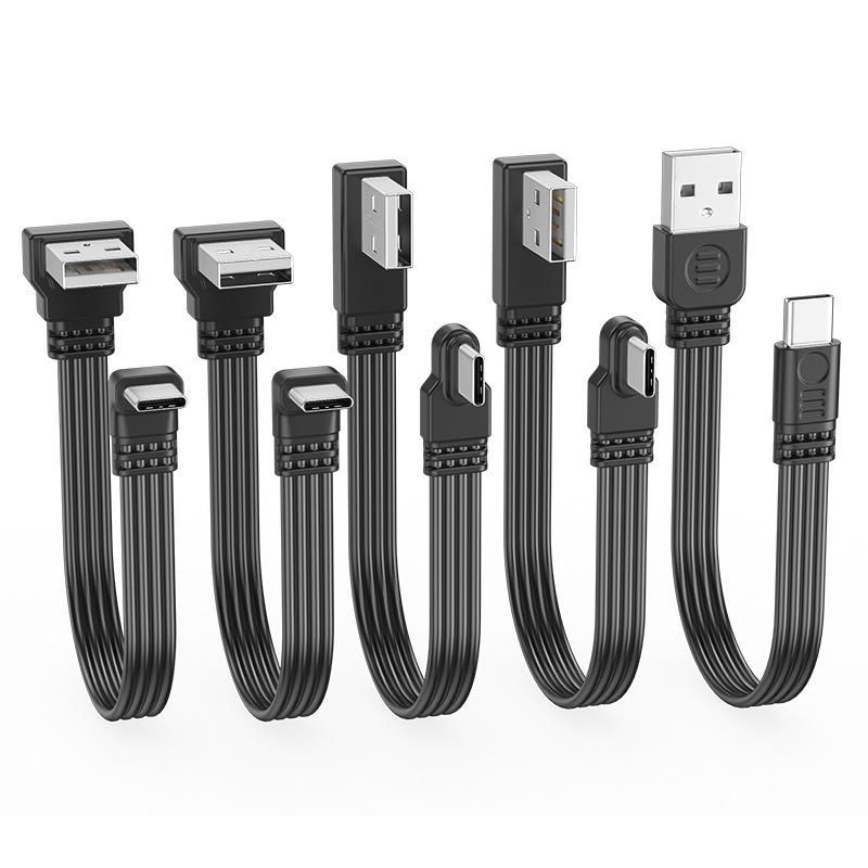 USB2.0 на Type C Разветвитель Дата-кабеля Угол вверх вниз влево вправо Провод Плоский Шнур USB C Передача Данных 2А Питание Синхронизация Удлинитель