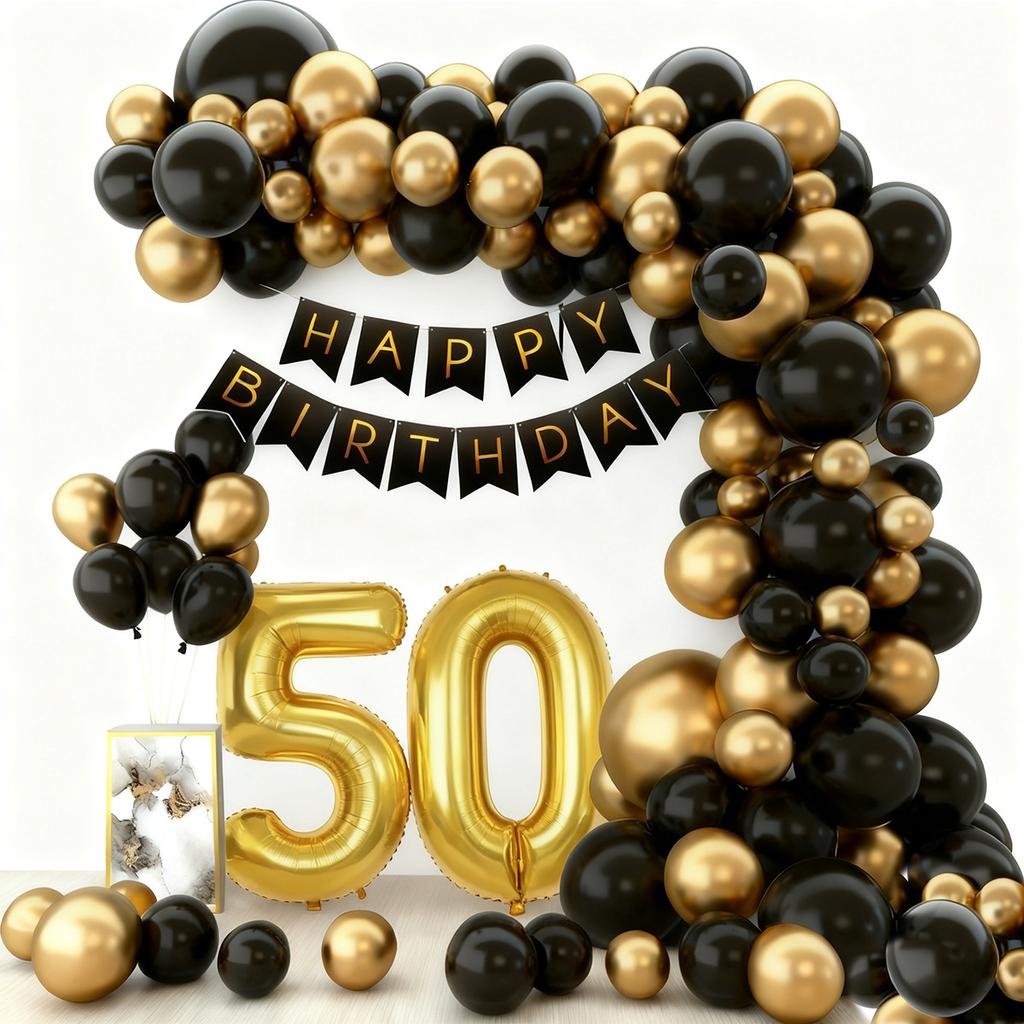 Birthday Theme Party Event Arrangement Black Gold Balloon Chain Set 18Th Birthday Flag Balloon Set