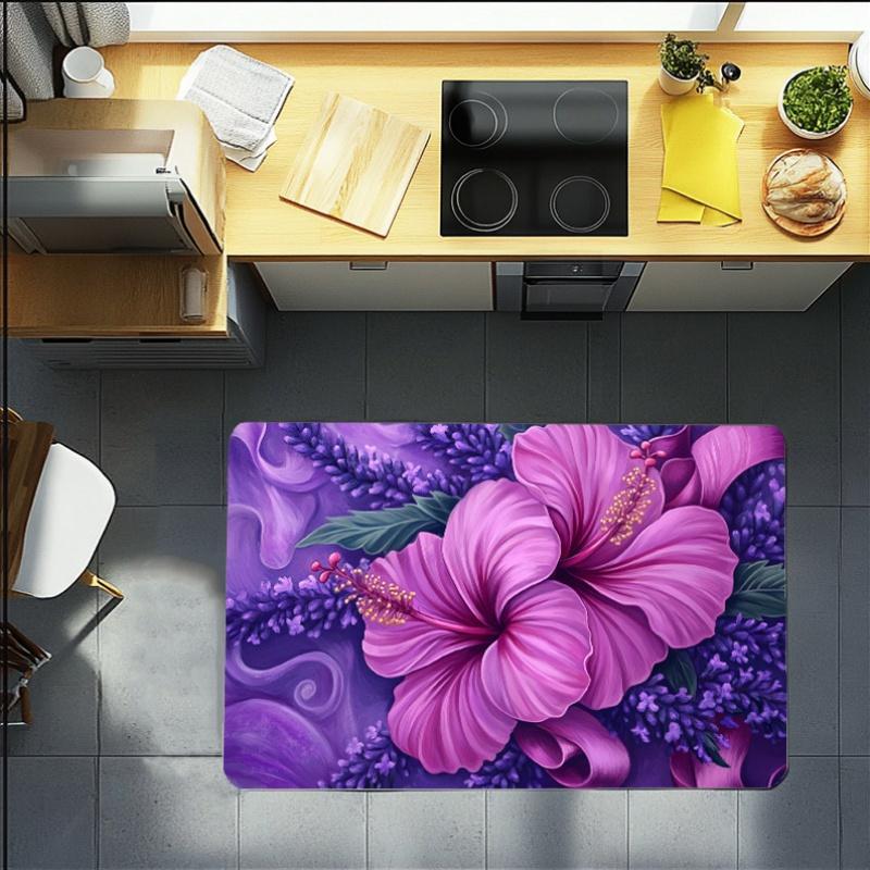 Elegant Lavender Floral Decorative Area Rug, Artistic Floor Mat for Living Room, Bedroom, Kitchen and Entryway Decor