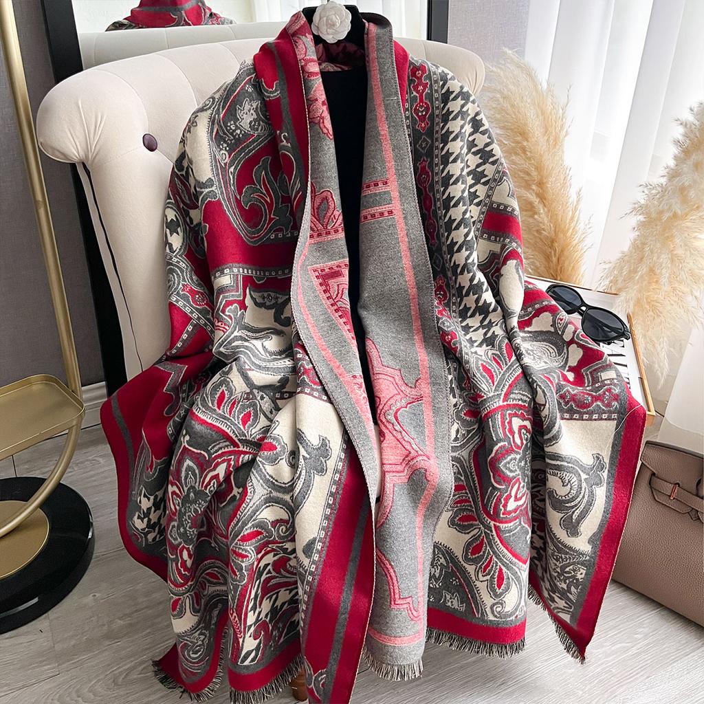 Women Bohemia Imitation Cashmere Two Sided Print Scarf Soft Warm Pashmina Shawl Autumn Winter Coldproof Windproof Blanket