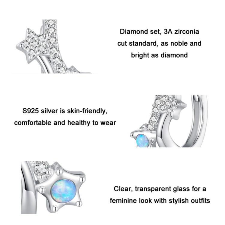 BSE727 Sterling Silver S925 Shooting Star Earrings Pentagram Ear Zirconia Dreamy Sweet Earrings