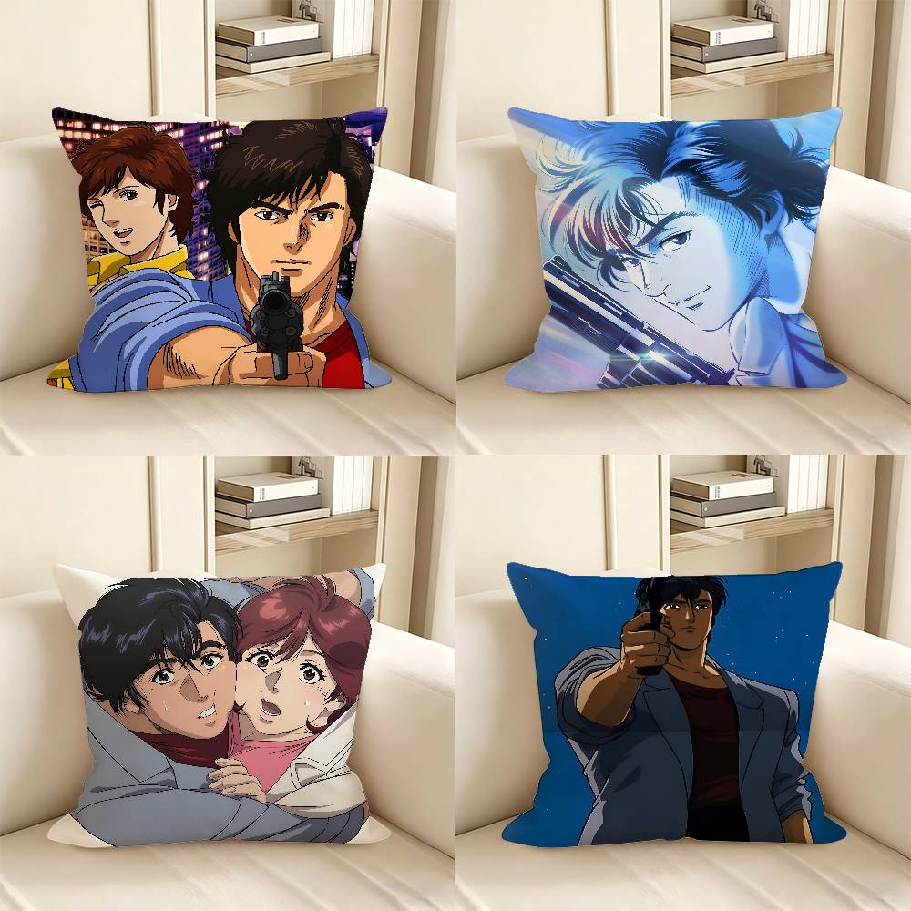 pc Japanese Manga CCity Hunter Pillow Case Fashion Square Pillowcase Bedroom Sofa Room Ins Decoration Leisure