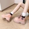 Suding Martin Boots Women's 2025 Spring and Autumn New Inner Height Increase Pink Small British Style Short Boots Thick Bottom Explosion