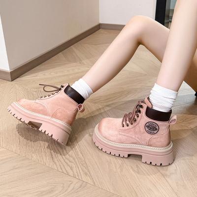 Suding женские ботинки Мартина 2025 весна и осень новые с внутренней платформой розовые маленькие в британском стиле короткие ботинки толстая подошва взрыв