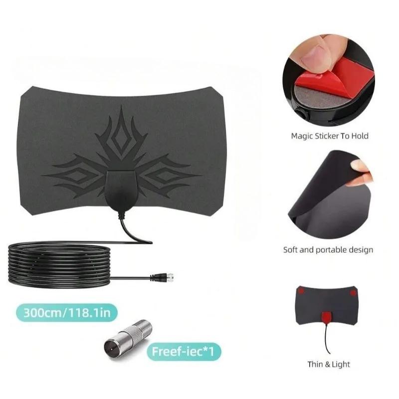 4K High Gain HD TV Antenna - DTV Box EU Plug Booster Active Indoor Aerial HD Flat Design with Signal Amplifier