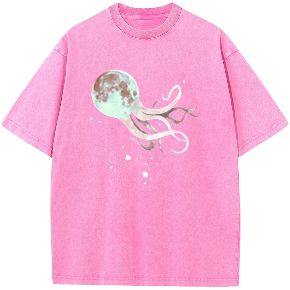 Moon Octopus Men's Short-Sleeved T-shirt Grams Of High-Quality Washed Old Tshirt Student Top T-shirts