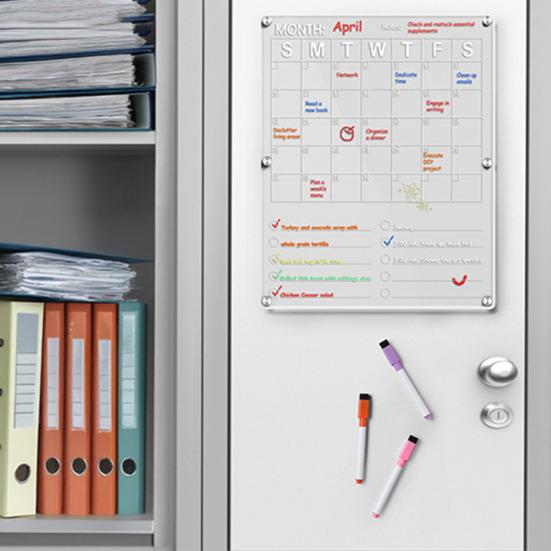 Acrylic Fridge Calendar Clear Monthly Planner White Board for Refrigerator Dry Erase Board Calendar with 8 Markers for Businees Meetings Grocery List