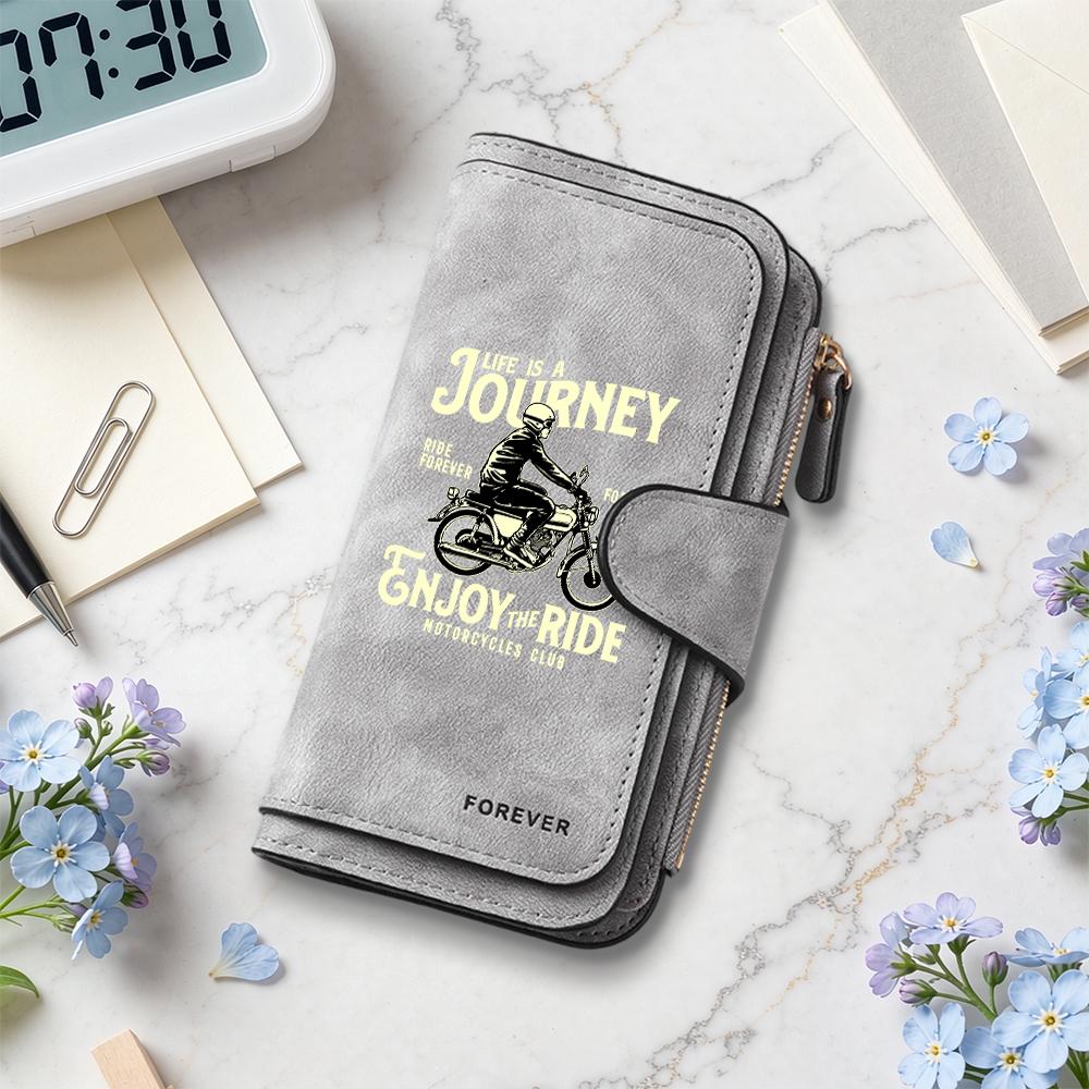 Vintage Biker Pattern Long Wallet with Multi Card Slots Fashion Portable Zipper Purse for Daily Use