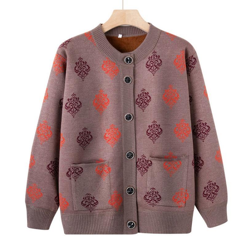 Бабушкин осенне-зимний плюшевый свитер-кардиган для женщин среднего и пожилого возраста, новый вязаный свитер-жакет для мамы, утолщенный топ