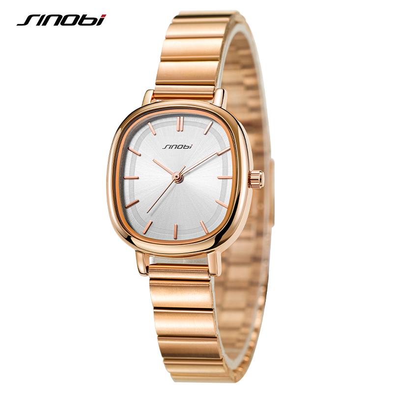 SINOBI Golden Woman's Watches Fashion Casual Ladies Quartz Wristwatches Top Brand Elegant Women's Clock