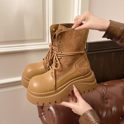 Мода Мода Замша Круглый носок Глубокий вырез Шнуровка спереди Платформа Противоскользящая Износостойкая Короткая обувь